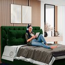 Ver imagem 2 de Kit 02 Almofadas para Cabeceira Encosto Apoio Lombar Spot 160cm com Porta Celular Veludo - Desk Desi