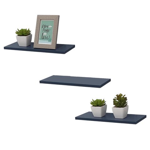 Kit 3 Prateleiras 30 X 15cm Azul Suporte Invisível