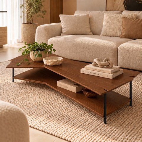 Mesa de Centro Caribe 170cm em Madeira Laminada Castanho com Metal Black