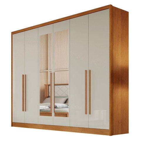Guarda Roupa Casal New Messina 6 Portas 8 Gavetas com Espelho Cinamomo Fendi - Novo Horizonte