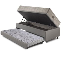 Bicama Box Baú 88x188 Courino Linho Cinza com Colchão Airtech Ortobom - 4