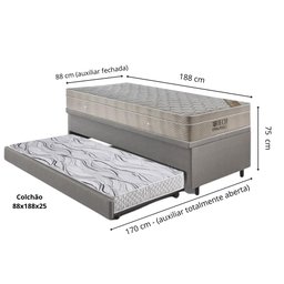 Bicama Box Baú 88x188 Courino Linho Cinza com Colchão Airtech Ortobom - 2