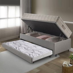 Bicama Box Baú 88x188 Courino Linho Cinza com Colchão Airtech Ortobom - 3