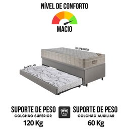 Bicama Box Baú 88x188 Courino Linho Cinza com Colchão Airtech Ortobom - 7