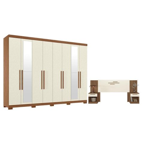 Guarda Roupa Casal Master New 8 Portas de Bater 4 Gavetas MDP com Espelho e Pés Cabeceira Loanda