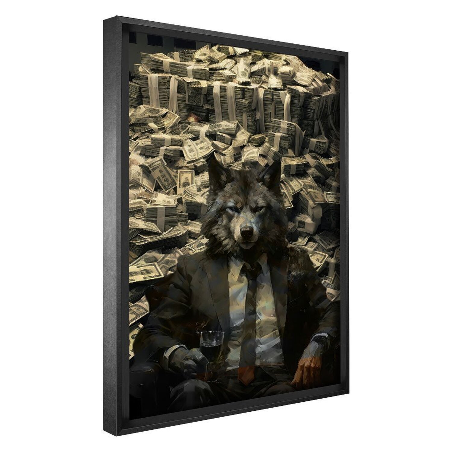 Quadro Decorativo Tela Lobo com Dinheiro Diversos Tamanhos - 2