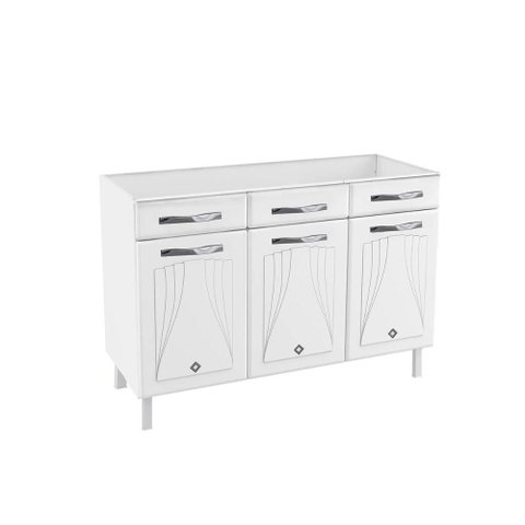 Gabinete P/ Pia Cozinha Balcão Star New Aço C/ 3 Portas e 3 Gavetas S/tampo 120cm Branco - Telasul