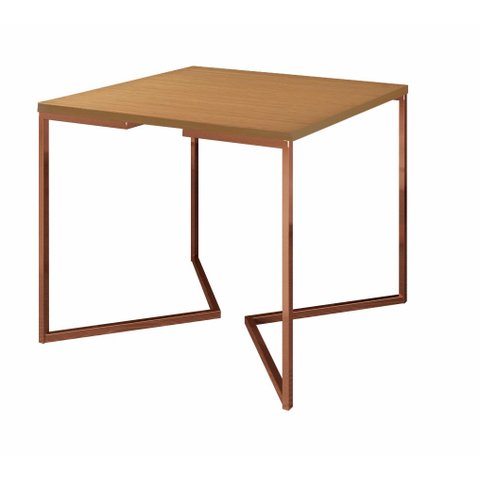Mesa de Jantar Industrial Base De Ferro Cobre em V Tampo 90x90 Canela