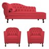 Kit Diva Recamier Juliana 140cm Lado Direito e 02 Poltronas Julia Suede Vermelho - Amarena - 2
