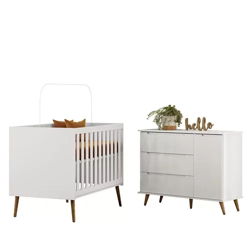 Ver imagem 2 de Jogo de Quarto Infantil Lunna Retrô com Cômoda e Berço - Peternella Móveis