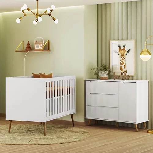 Jogo de Quarto Infantil Lunna Retrô com Cômoda e Berço - Peternella Móveis