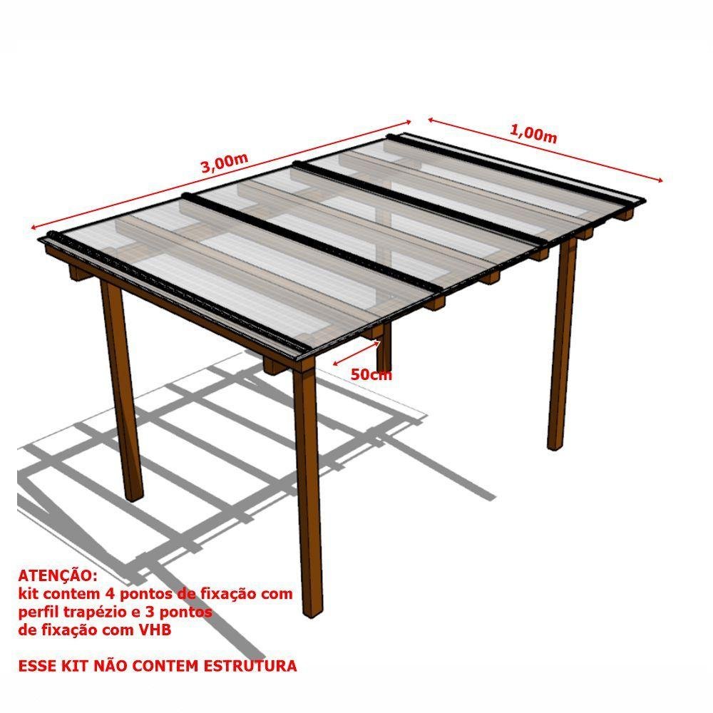 Kit Policarbonato Cristal 4mm 3,00m X 1,00m - Perfis Naturais - 5
