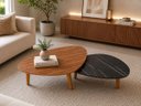 Ver imagem 1 de Kit 2 Mesa de Centro Orgânica Pé Palito Sala Luxo Moderna Preto/Amadeirado