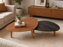 Ver imagem 4 de Kit 2 Mesa de Centro Orgânica Pé Palito Sala Luxo Moderna Preto/Amadeirado