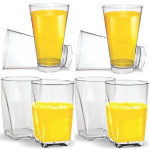 Kit 8 Copos Cristal 4 Copos 280ml + 4 Copos 400ml Resistente