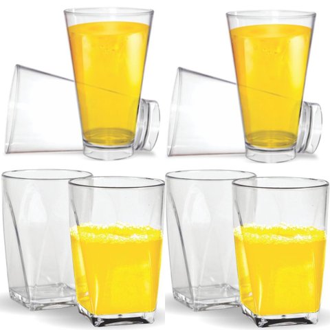 Kit 8 Copos Cristal 4 Copos 280ml + 4 Copos 400ml Resistente