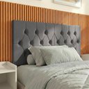 Ver imagem 2 de Cabeceira Elisa Solteiro Estofada Suede Capitonê Design Elegante Conforto para Quarto - Cinza