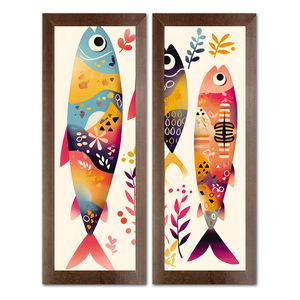 Kit 2 Quadros Decorativos para Cozinha Área Goumet Temperos Peixe 60cm