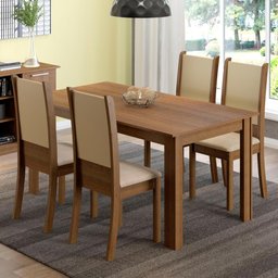 Conjunto Sala de Jantar Madesa Melissa Mesa Tampo de Madeira com 4 Cadeiras Rustic/Crema/Sintético B - 1