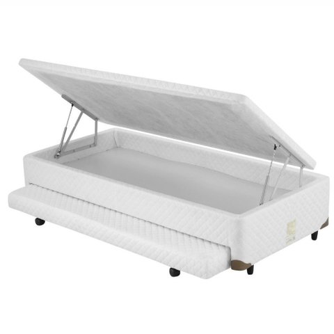 Cama Box Bau Solteiro com Auxiliar Semi Ortopedico Poliester 088x188:branco
