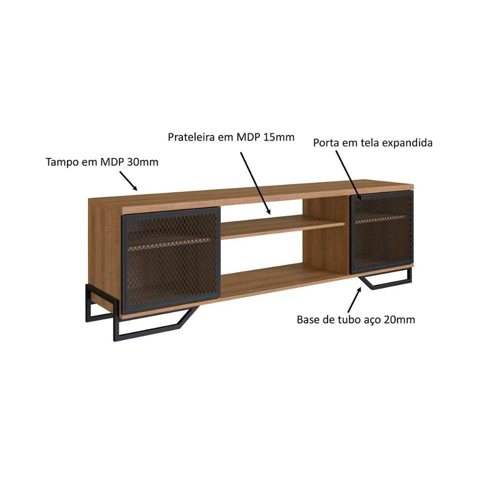 Rack Industrial para Tv com 2 Portas e Pés em Aço 1,83 M Cor:preto com Mel - 3