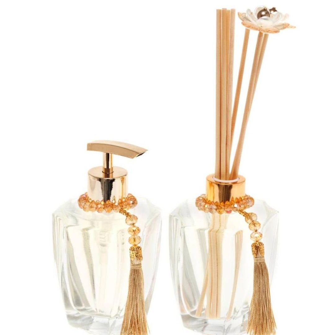 Kit Lavabo 2 Peças Vidros Elegance Shine 220ml - Sabonete Líquido e Difusor de Aromas Vivre Fragranc - 1