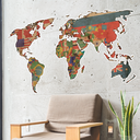 Ver imagem 1 de Adesivo de Parede Mapa-Múndi  Países com suas Bandeiras-Pequeno 43x85cm