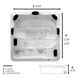 Spa Quadrado Amparo Combate com Hidro em Acrílico - 2.40x2.00x0.78 - 127v - 5