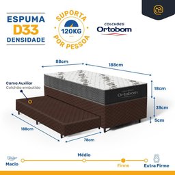 Cama Box com Colchao de Espuma D33 Ortobom Airtech 100 + Auxiliar de Espuma Unique Solteiro 88cm - 3