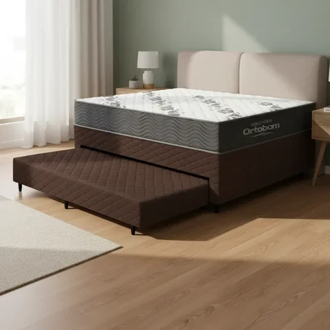Cama Box com Colchão de Espuma D33 Ortobom Airtech 100 + Auxiliar de Espuma Unique Solteiro 88cm