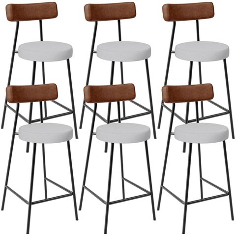 Kit 06 Banquetas Baixa Cozinha Sala de Jantar Milão L02 Couríssimo Marrom Linho Cinza - lyam