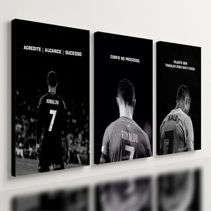 Kit 3 Quadro Cr7 Motivação Cristiano Ronaldo Mdf Tratado 28x20cm