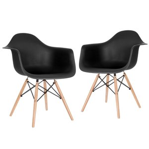 KIT - 2 x cadeiras Charles Eames Eiffel DAW com braços - Base de madeira clara - Preto