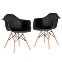 Ver imagem 1 de KIT - 2 x cadeiras Charles Eames Eiffel DAW com braços - Base de madeira clara - Preto