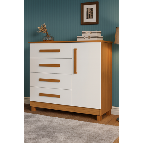 Cômoda para Quarto 4 Gavetas Grécia com Sapateira Nat/off
