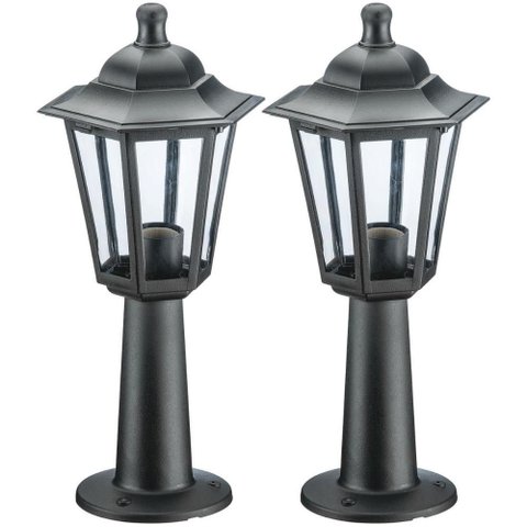 2 Luminárias Pretas Balizador de Chão 44cm Lente Transparente Área Externa