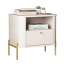 Ver imagem 1 de Mesa de Cabeceira Quarto Tucupí Slim 1 Gaveta e Pés de Metal Off White/dourado