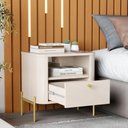 Ver imagem 3 de Mesa de Cabeceira Quarto Tucupí Slim 1 Gaveta e Pés de Metal Off White/dourado