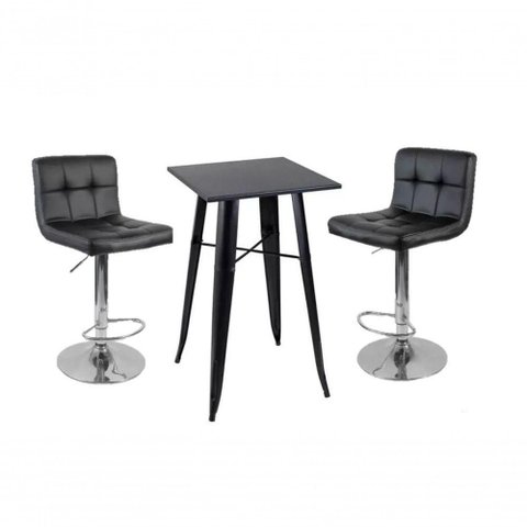 Conjunto Mesa Tolix com 2 Banquetas Gomos Estofadas Conforto e Estilo - Preto