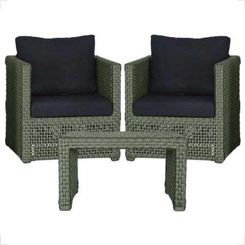 Mesa e 2 Poltronas Madri Corda Náutica Estofado 12 Trama Verde