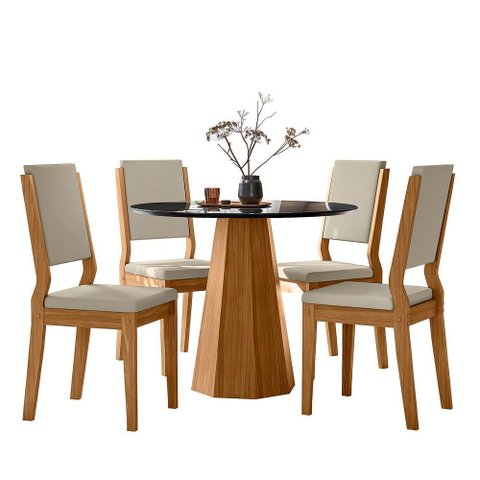 Conjunto Sala de Jantar Mesa Isis 100x100 4 Cadeiras Carol Ype/preto/veludo Nude