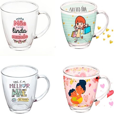 Kit Presente Dia Das Mães Garrafa Térmica Inox 450ml + Caneca Vidro 380ml Amor em Cada Detalhe:amare
