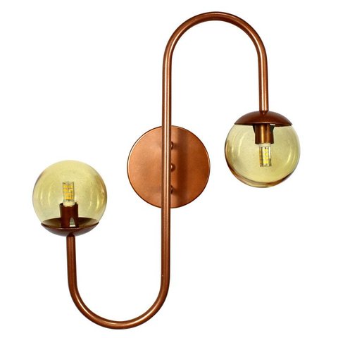 Arandela Retrô Senna Cobre Globo Vidro Âmbar + Lâmpada Led G9 5w 3000k Bivolt