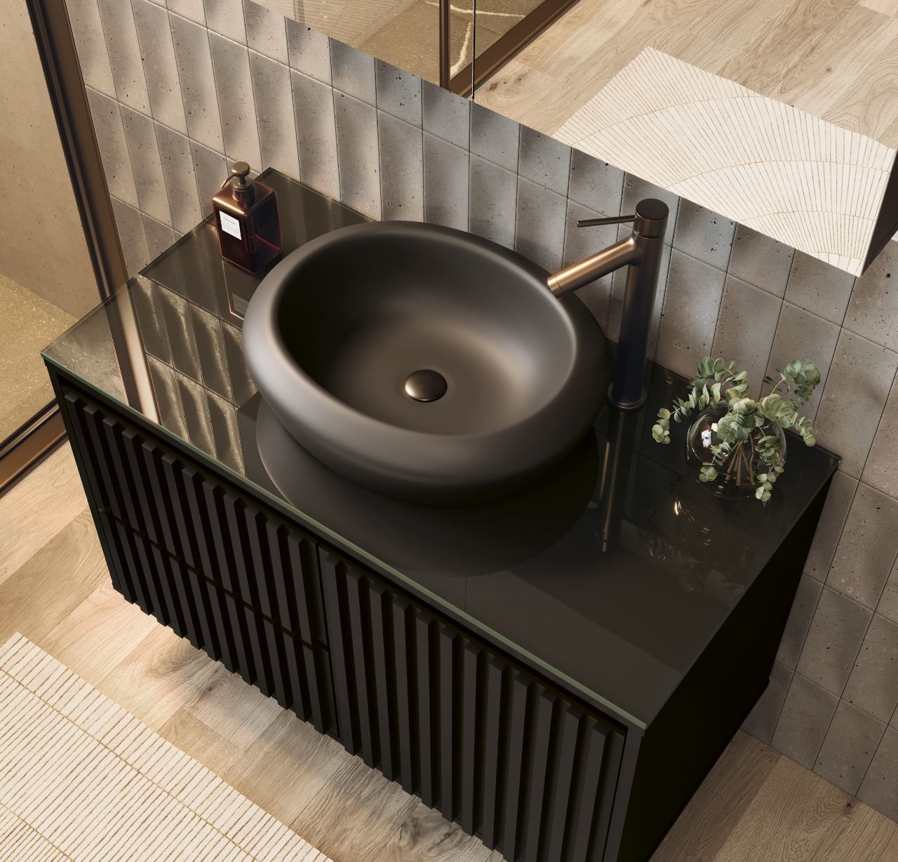 Ver imagem 3 de Conjunto para Banheiro Ripado 80 com cuba e Espelheira