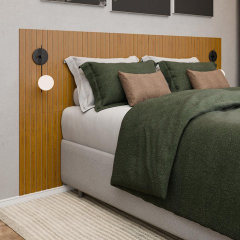 Cabeceira Ripada Kit 35 Placas Decorativo MDF 2,53x1,06m Quarto Casal Queen Autocolante - Lh Móveis