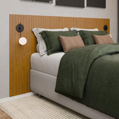 Cabeceira Ripada Kit 35 Placas Decorativo MDF 2,53x1,06m Quarto Casal Queen Autocolante - Lh Móveis