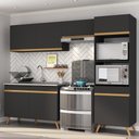 Ver imagem 3 de Armário de Cozinha Compacta 252cm Veneza Multimóveis V3749 Preto/Dourado