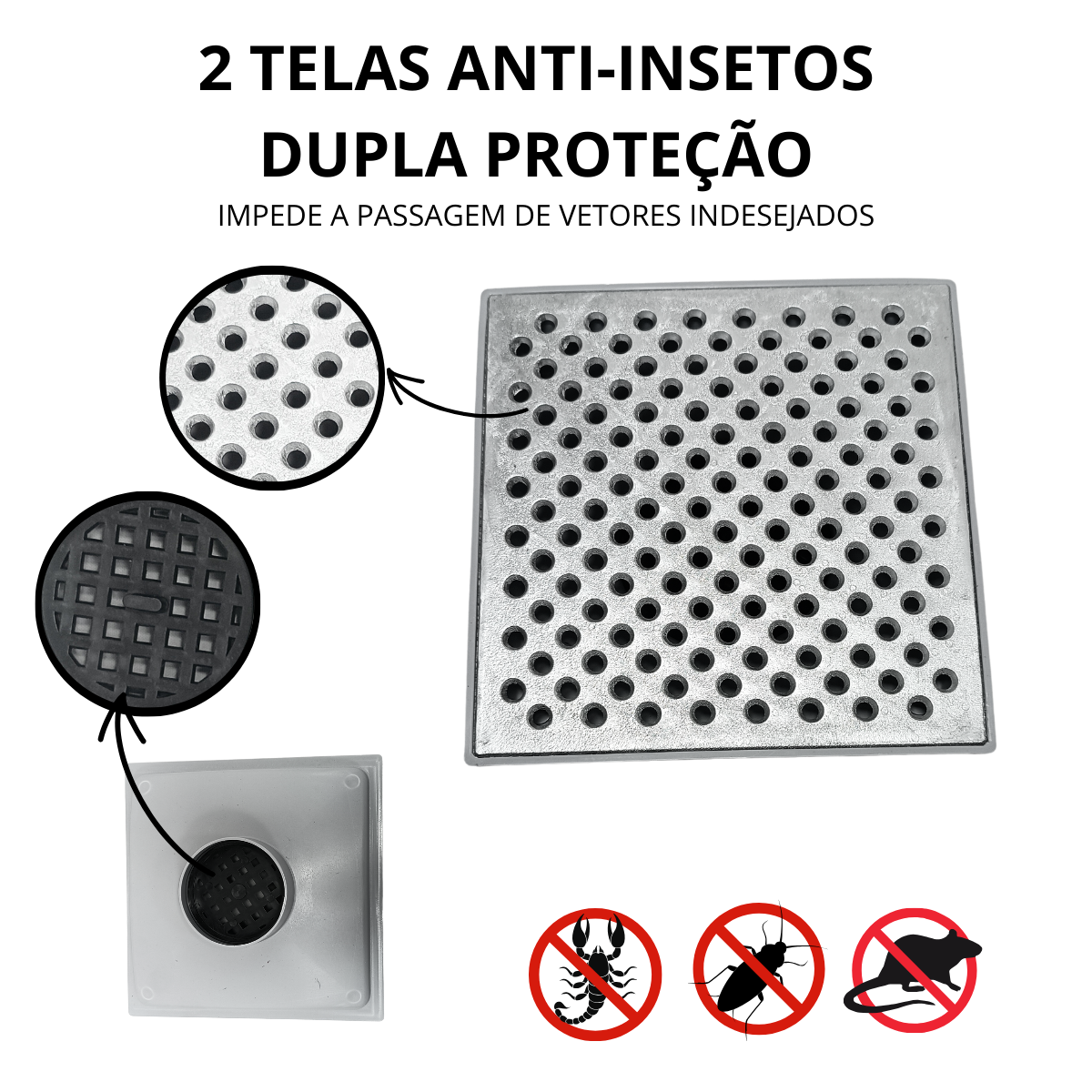 Ralo Pluvial 20x20 Alumínio Perfurado Bolinha Coletor Cinza Saída Baixa para Tubo de 100mm - 3