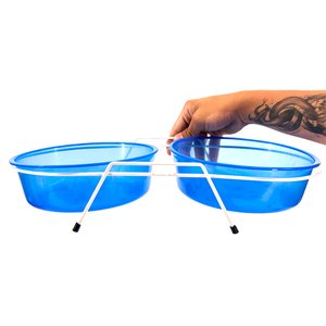 Comedouro Duplo Tigelas Médio Pet Azul