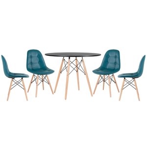 Mesa redonda Eames 100 cm + 4 cadeiras estofadas Eiffel Botonê